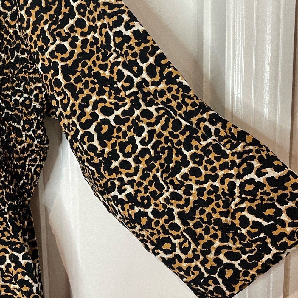 CW Classics Animal Print Smocked Bodice Midi Dress Size 2X With 3/4 Sleeves EUC - Picture 4 of 6